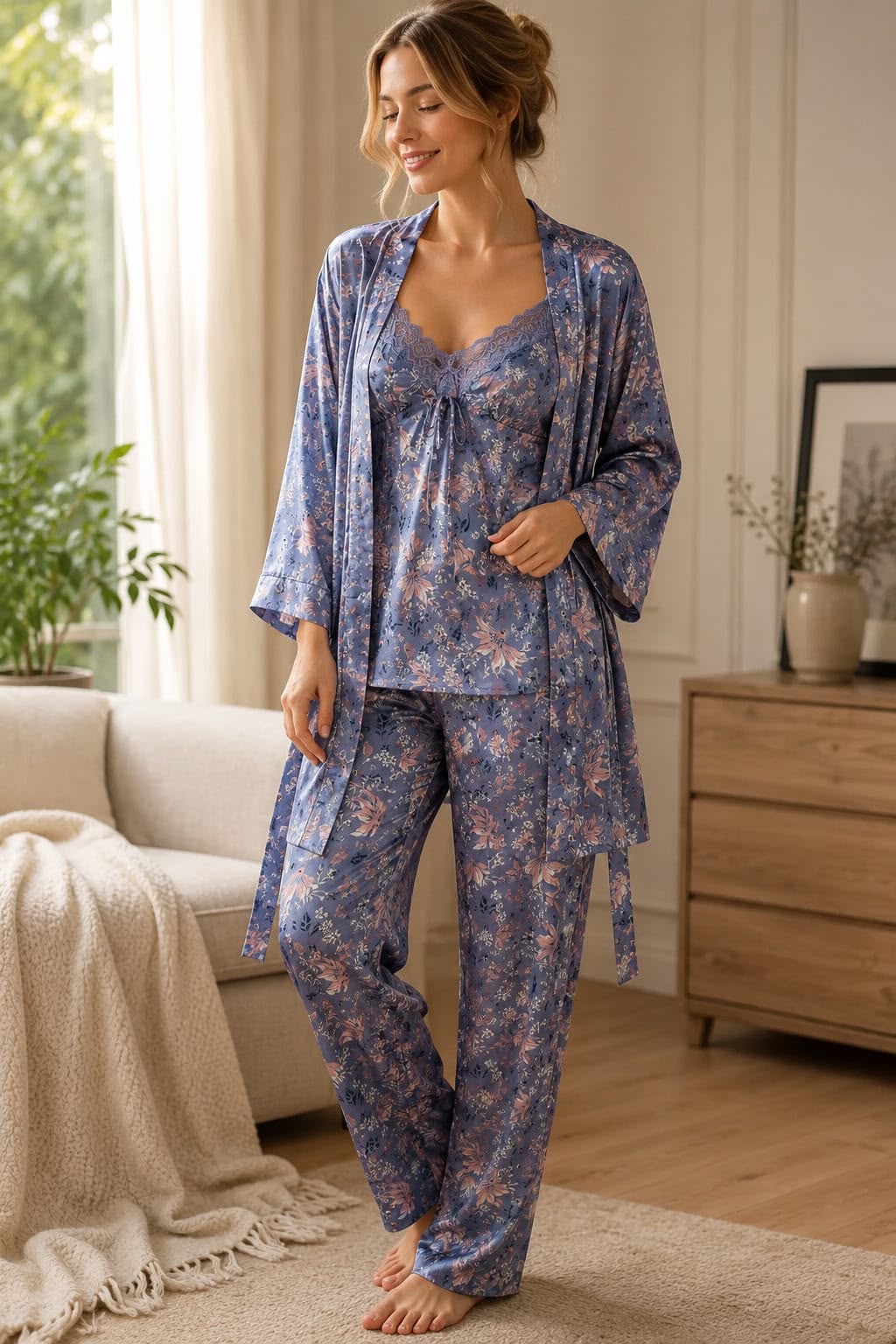 Bluebell Bloom Satin 3-Piece Nightwear Set - Private Lives