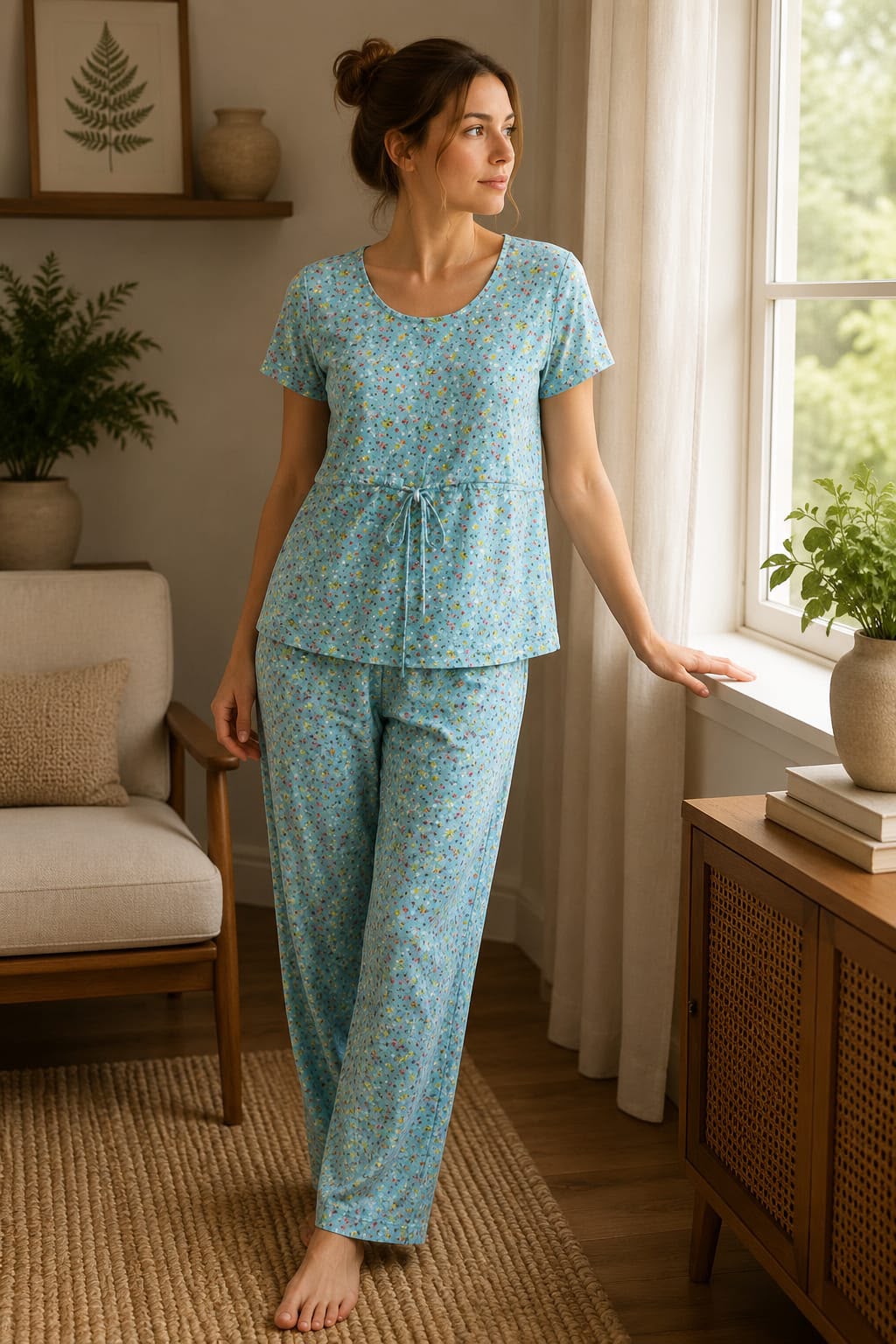 Sky Bloom Floral Cotton Lounge Set