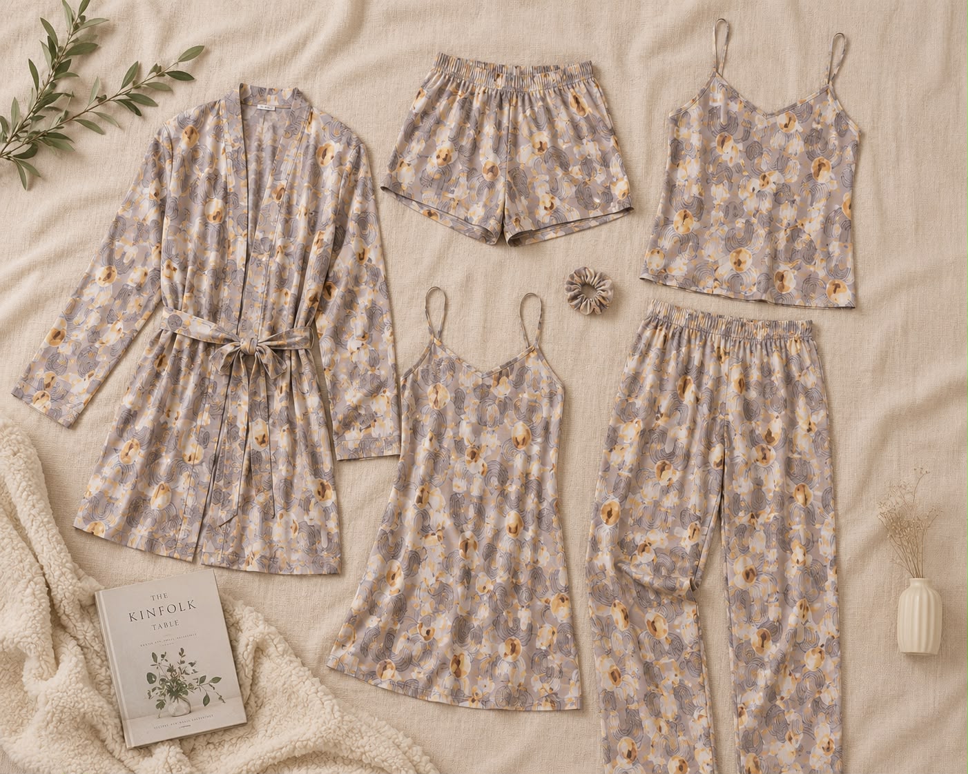 5-Piece Floral Satin Nightwear Lounge Set