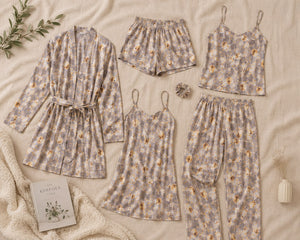 5-Piece Floral Satin Nightwear Lounge Set