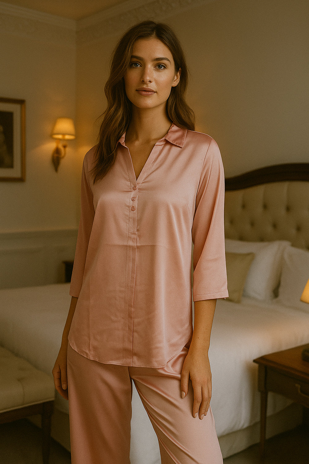 Superior Satin Pj set in Peach