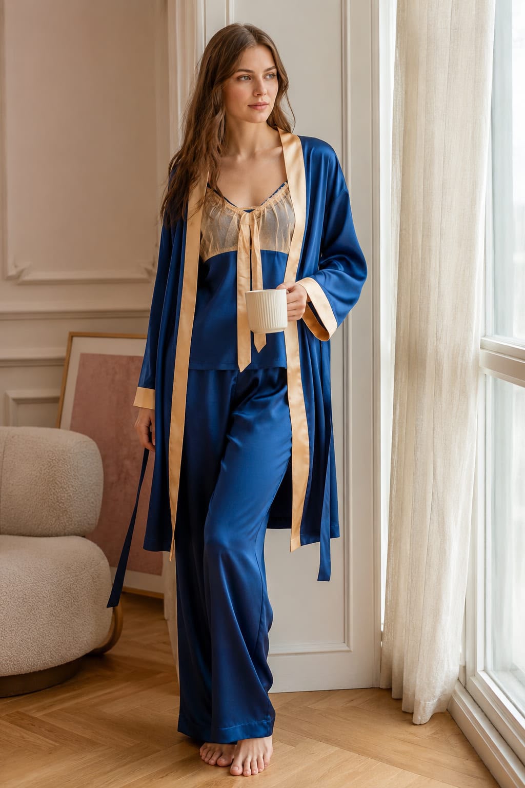 Royal Sapphire Satin 3-Piece Nightwear Set - Private Lives