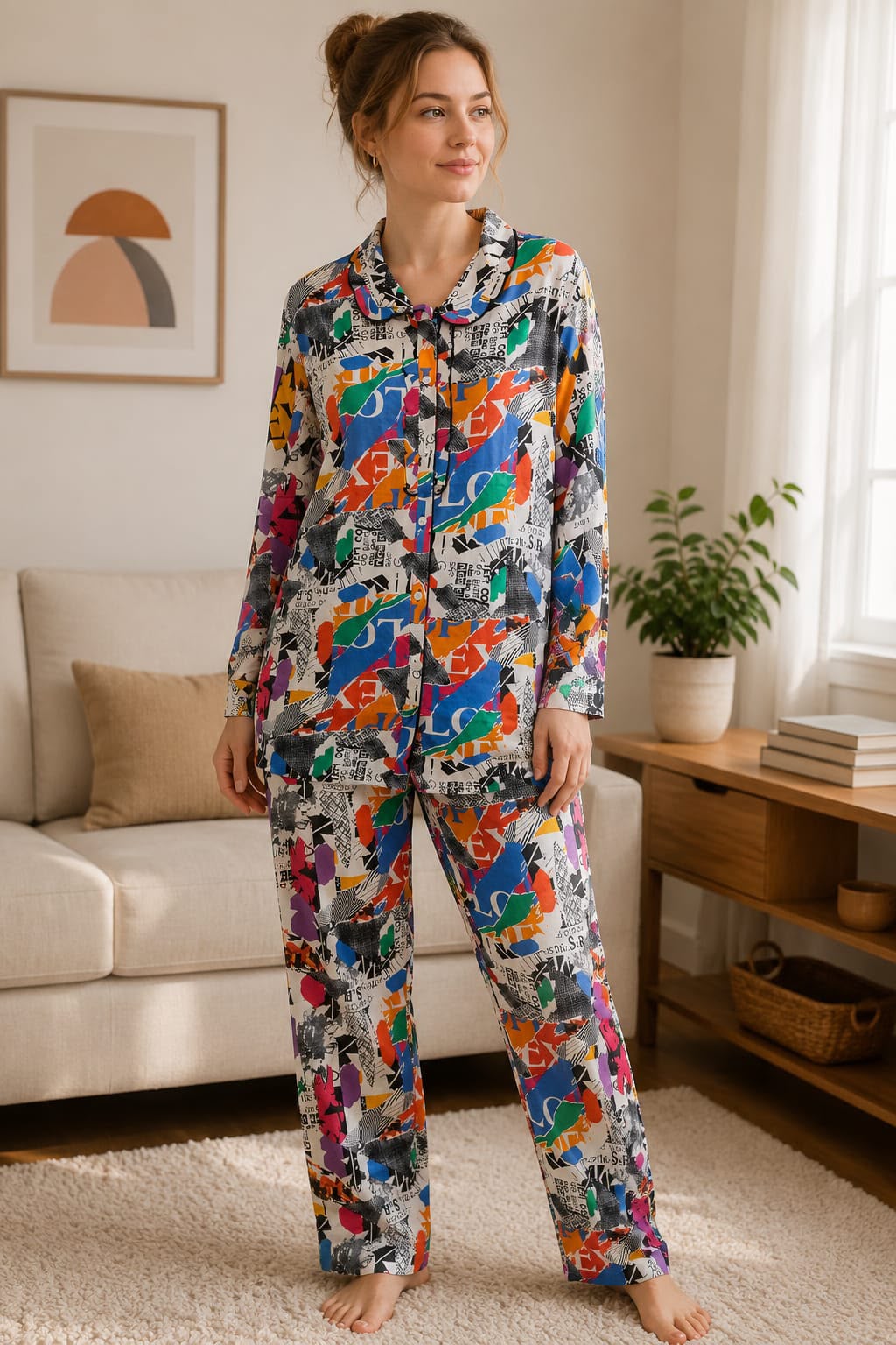 Premium Abstract Print Full Sleeve Cotton Night Suit Set