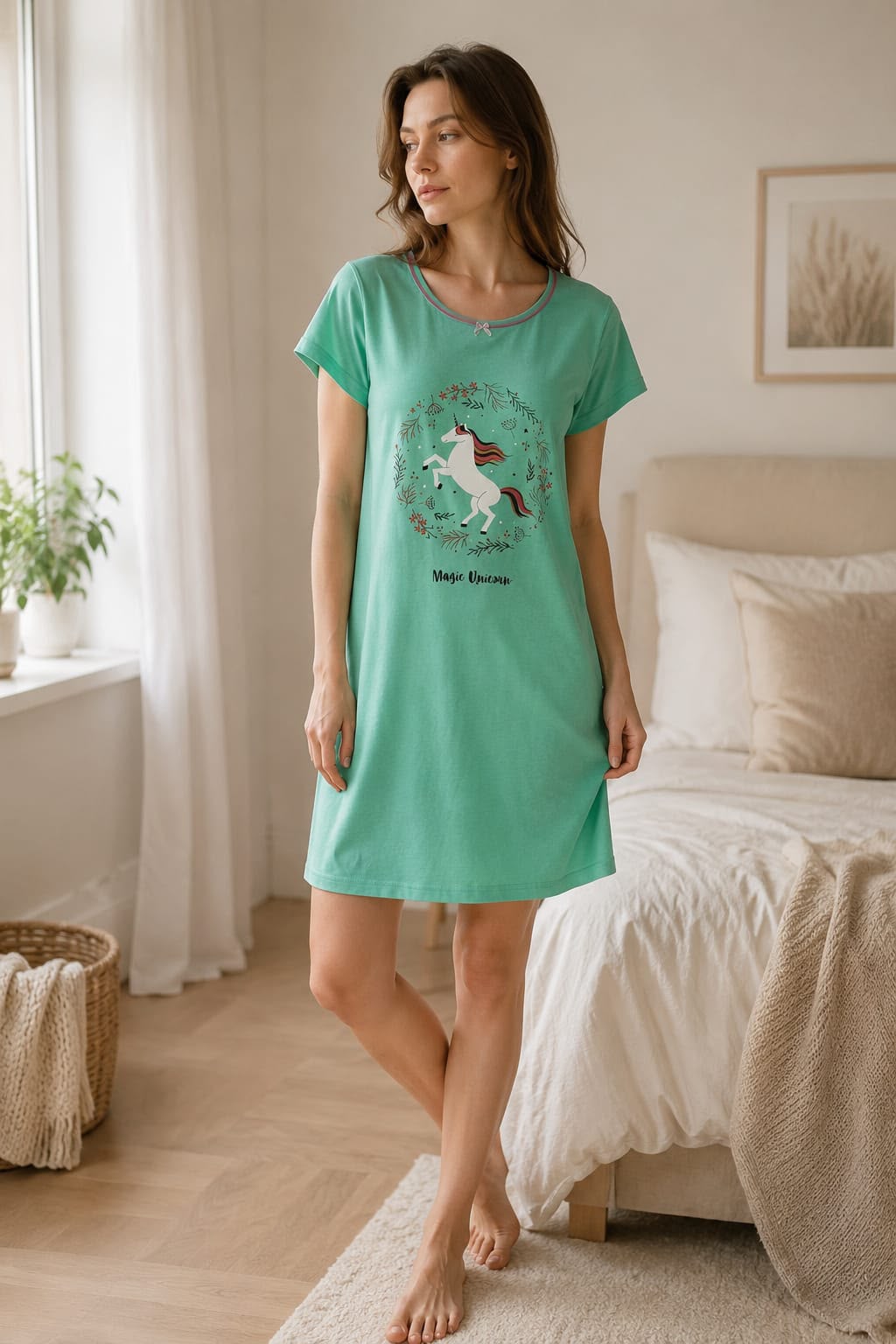 Mint Magic Unicorn Cotton Short Nighty