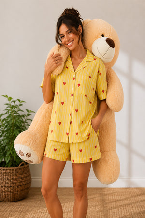 Sunshine Hearts Button-down Shirt-n-Shorts - Private Lives