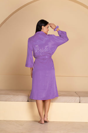 Satin Bride Robe with Swaroski In Lavender