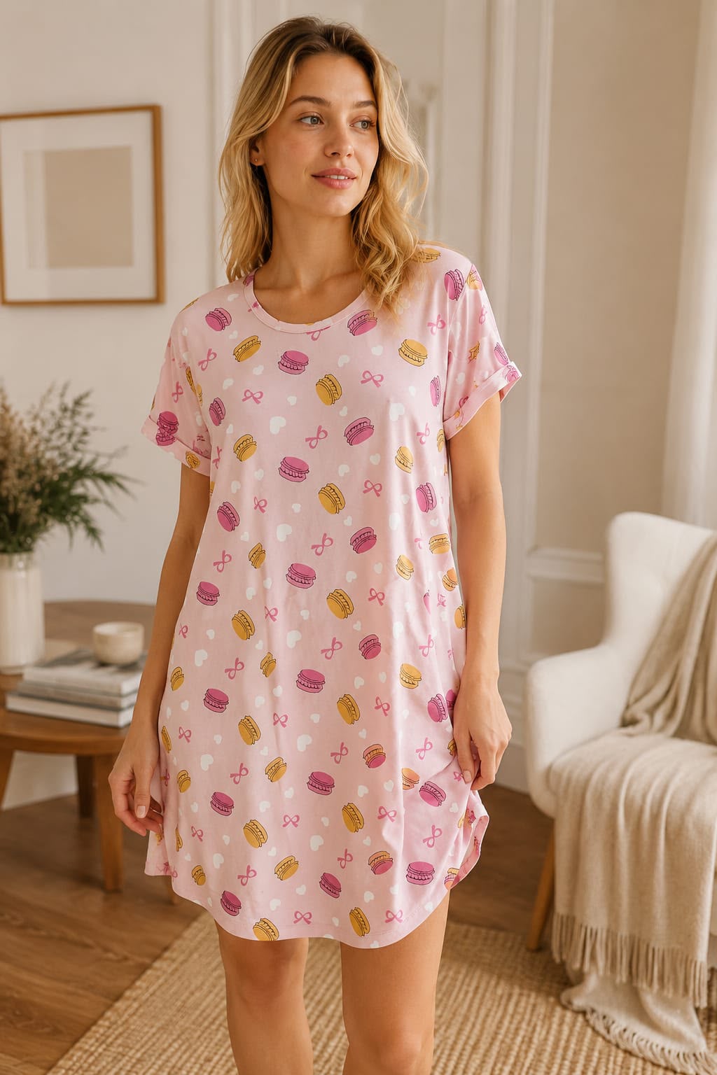 Macaron Bliss Printed Cotton Short Nighty