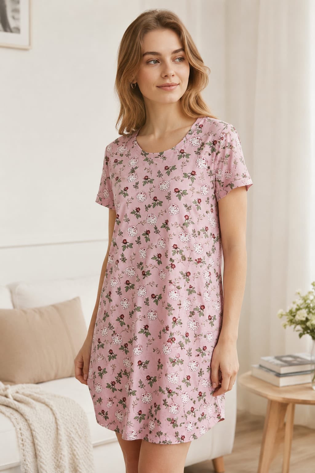 Blush Bloom Cotton Short Nighty