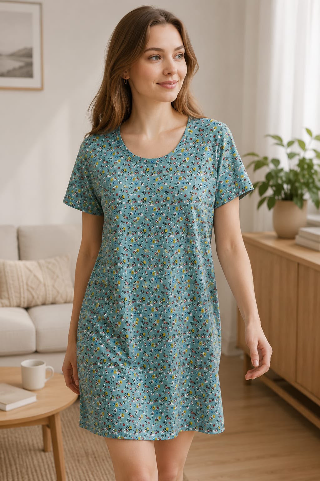 Sky Bloom Cotton Short Nighty