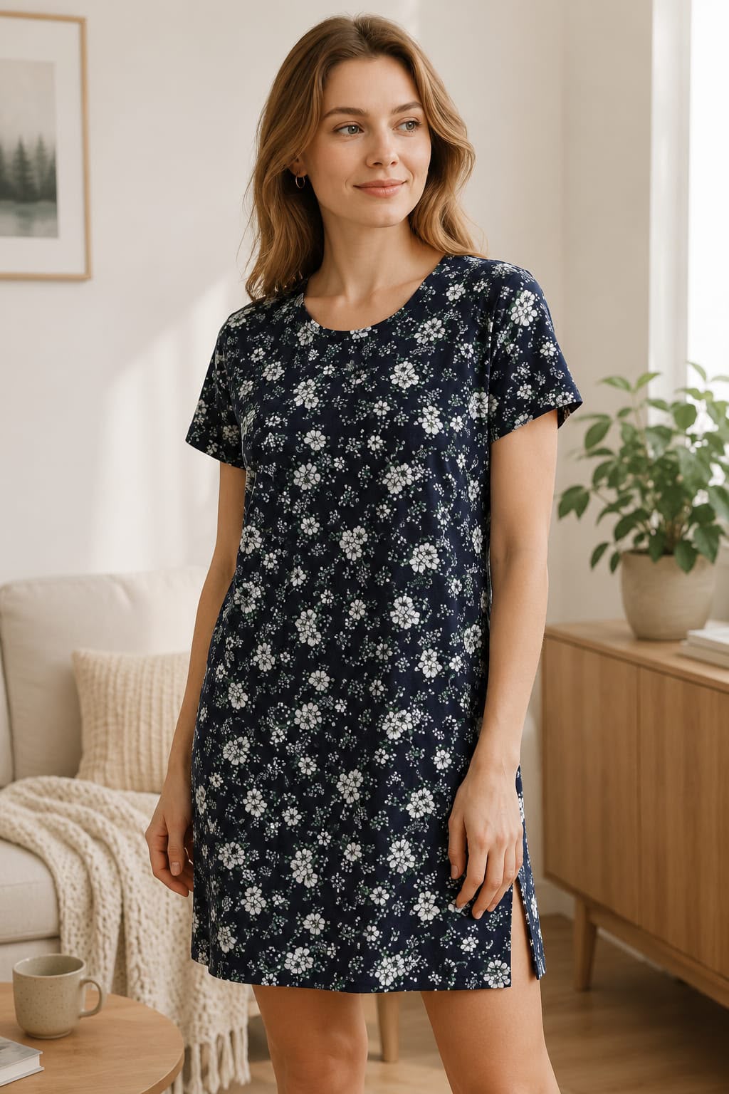 Midnight Bloom Cotton Short Nighty
