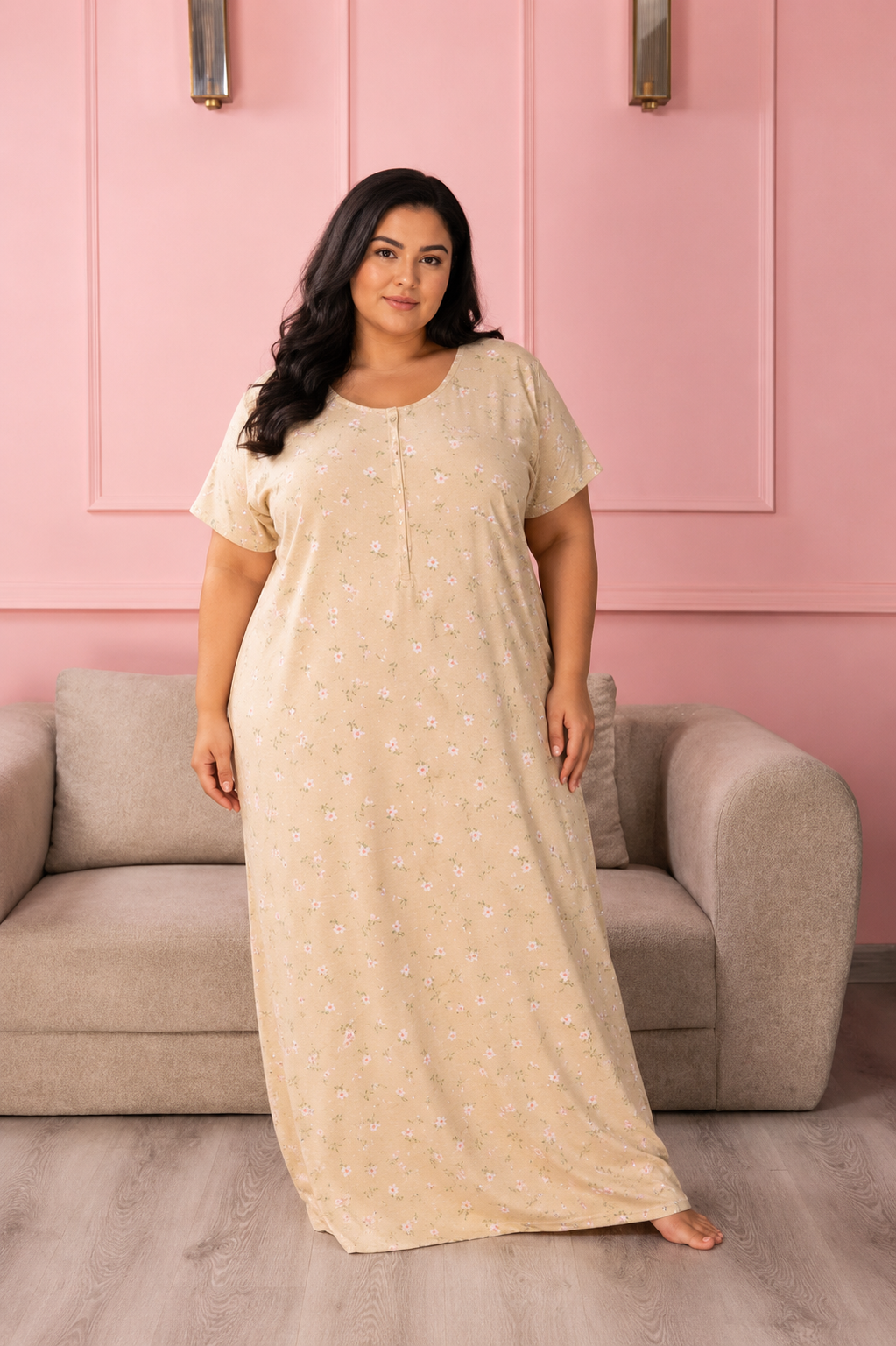 Plus Size Printed Hosiery Comfort Nighty