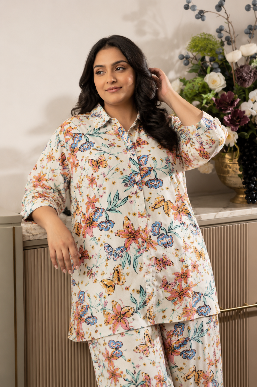 Plus Size Printed Rayon Co-Ord Lounge Set