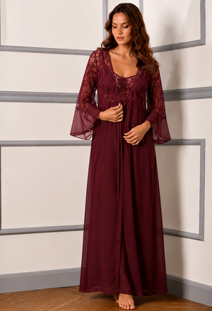 Wine Whisper Lace Lounge Gown Set
