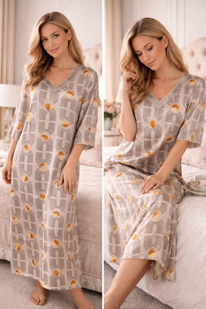 Geometric Print Lace Nighty