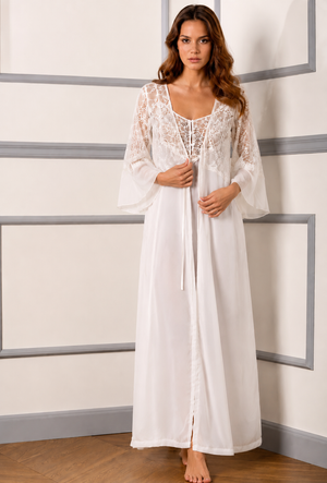 Ivory Whisper Lace Lounge Gown Set