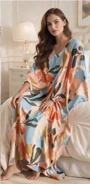 Elegant Floral Lounge Double Chiffon Kaftan