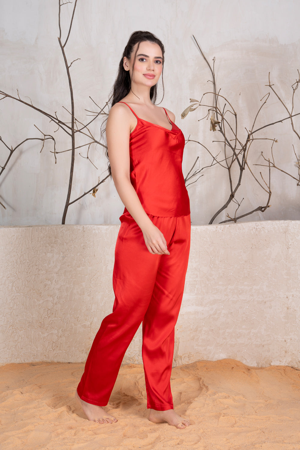 Buy Red Satin Night Suit With Robe Set For Women By Private Lives