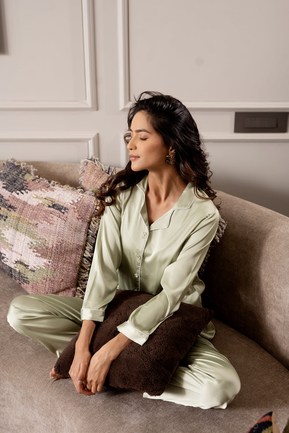 Wild Slumber Mint  Green Satin Night Suit Set