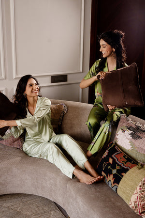 Wild Slumber Mint  Green Satin Night Suit Set