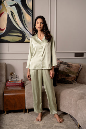 Wild Slumber Mint  Green Satin Night Suit Set