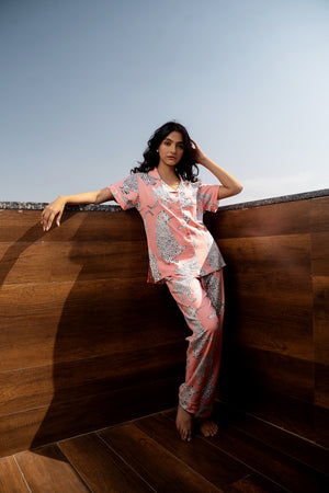Satin Leopard Night Suit Set