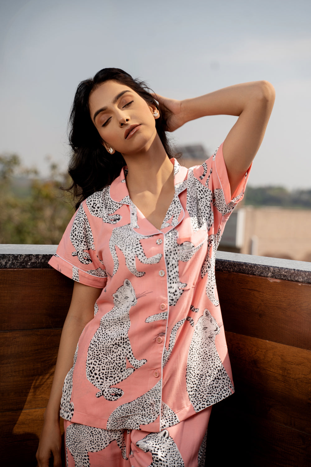 Satin Leopard Night Suit Set