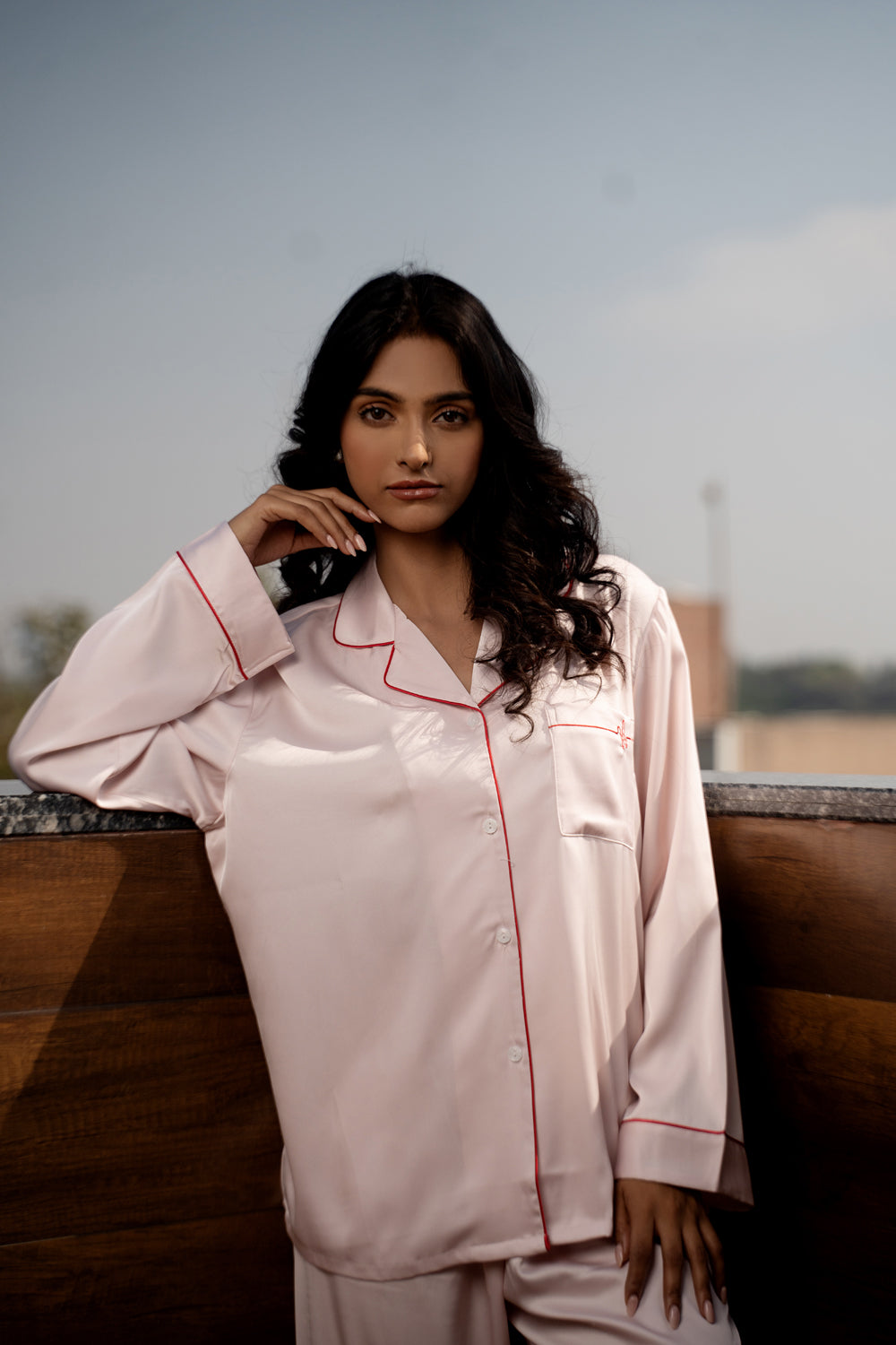 Baby Pink Satin Night Suit Set