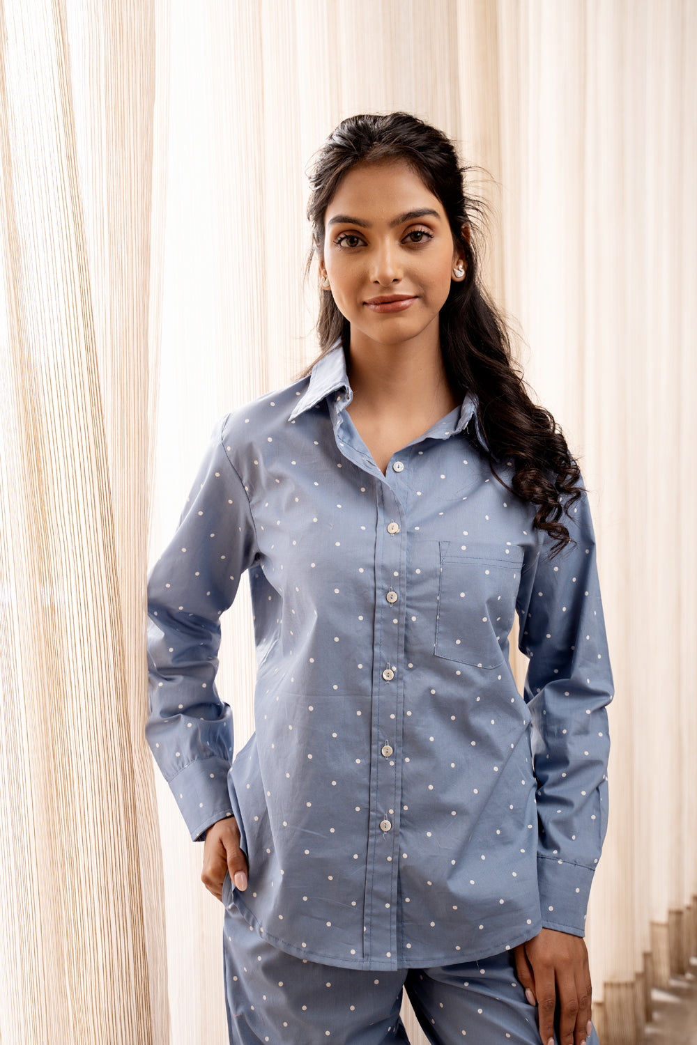 Cotton Blue Polka Co-ord Set