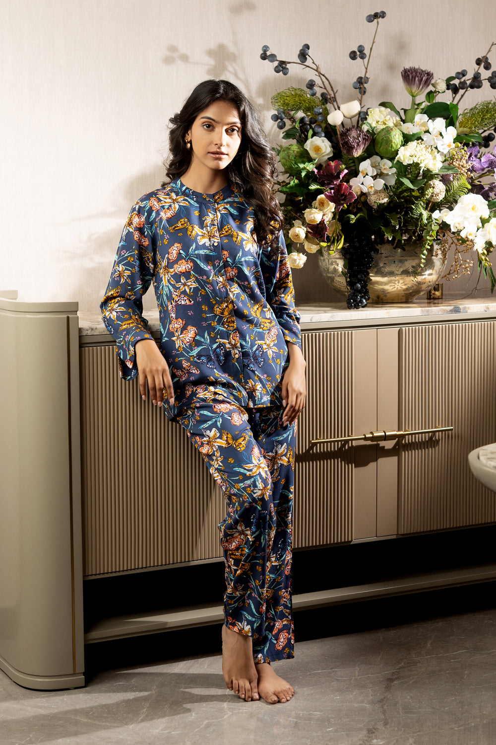 Blue Floral Printed Rayon Co-ord Set
