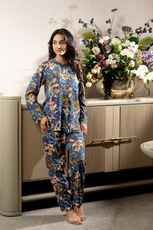 Blue Floral Printed Rayon Co-ord Set