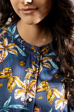 Blue Floral Printed Rayon Co-ord Set