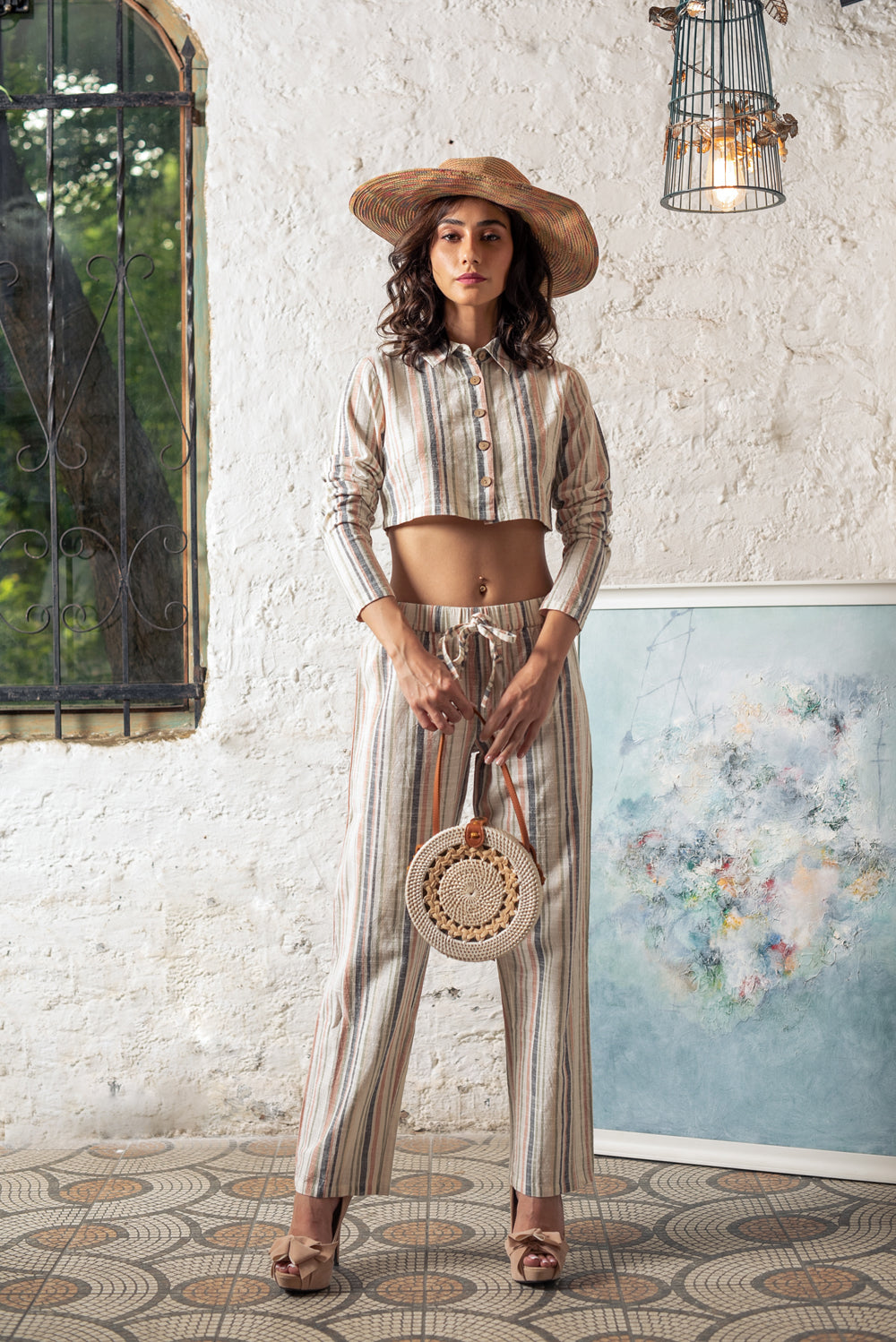 Stripe Cotton Printed Crop Duo Set