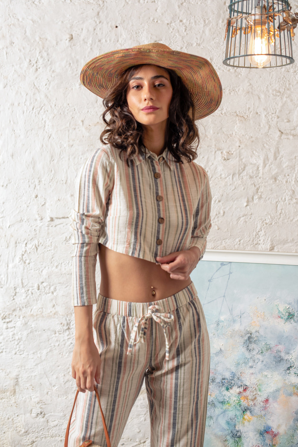 Stripe Cotton Printed Crop Duo Set