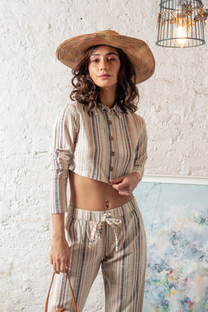 Stripe Cotton Printed Crop Duo Set