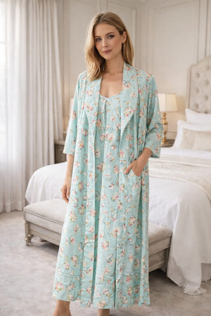 Aqua Blossom Rayon Robe Set