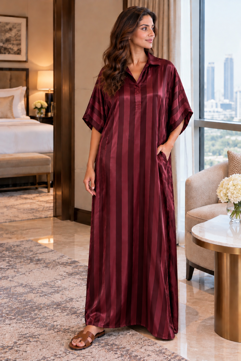 The Bordeaux Élégance Satin Kaftan