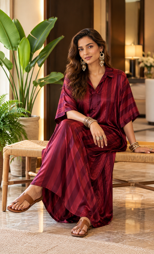 The Bordeaux Élégance Satin Kaftan