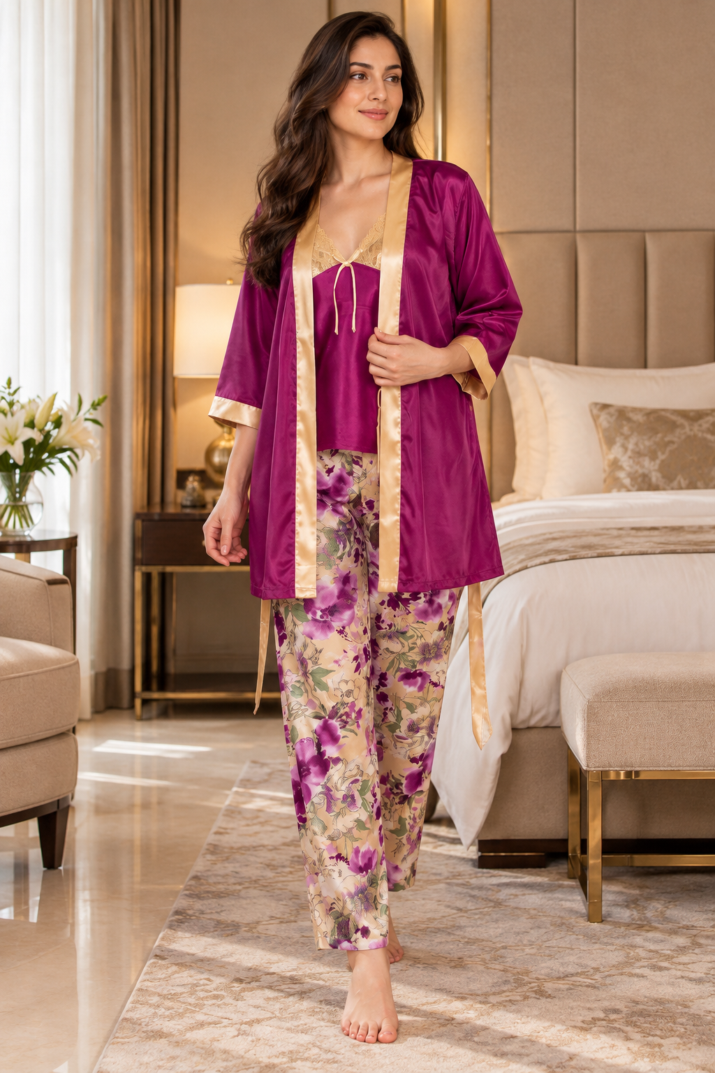 The Bellavienne Satin 3pc Night-suit Set
