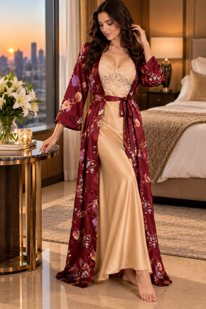 The Gilded Reverie Satin Nightgown Set