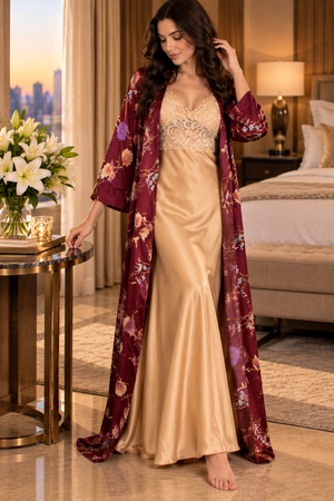 The Gilded Reverie Satin Nightgown Set