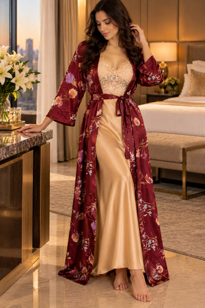 The Gilded Reverie Satin Nightgown Set