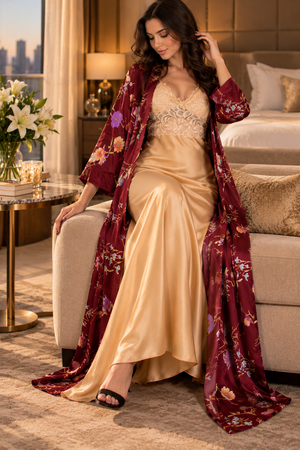 The Gilded Reverie Satin Nightgown Set