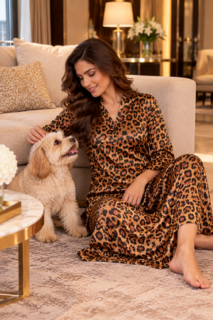 The Midnight Affair Leopard Satin Lungi Kurta Set
