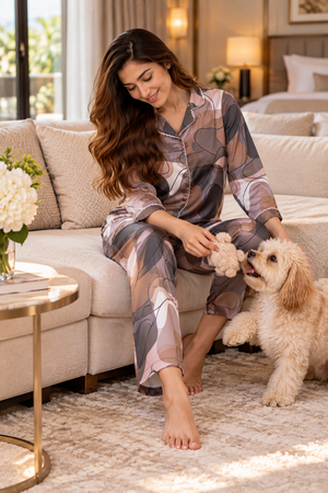 Mocha Mirage Satin Night Suit