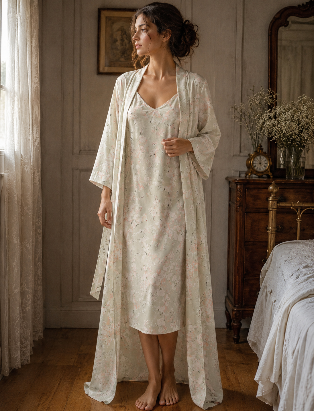Mint green floral pearl Nightgown set