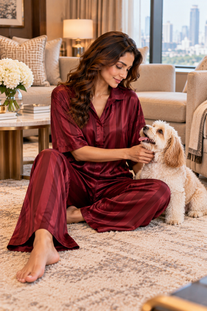 The Bordeaux Élégance Satin Coord Set
