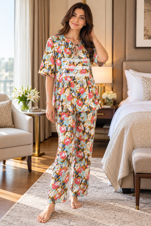 The Floral Escape Rayon Night Suit