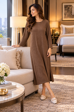 The Mocha Reverie Jacquard Lounge Dress
