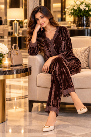 The Truffle Brown Luxe Ice Velvet Co-ord