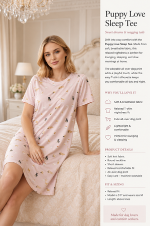 Puppy Love Sleep Tee Blush Pink